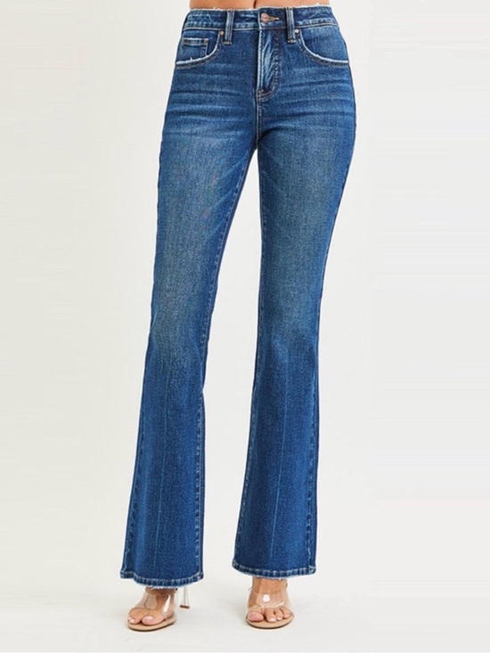 Risen Jeans Denim - NWT Risen Tummy Control High Rise Flare Jeans Dark Denim Size 28